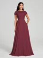 A-Line/Princess Scoop Floor-Length Short Sleeves Chiffon Bridesmaid Dress