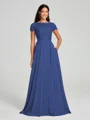 A-Line/Princess Scoop Floor-Length Short Sleeves Chiffon Bridesmaid Dress
