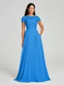 A-Line/Princess Scoop Floor-Length Short Sleeves Chiffon Bridesmaid Dress