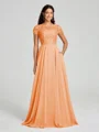 A-Line/Princess Scoop Floor-Length Short Sleeves Chiffon Bridesmaid Dress