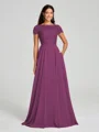 A-Line/Princess Scoop Floor-Length Short Sleeves Chiffon Bridesmaid Dress