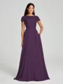 A-Line/Princess Scoop Floor-Length Short Sleeves Chiffon Bridesmaid Dress