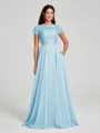 A-Line/Princess Scoop Floor-Length Short Sleeves Chiffon Bridesmaid Dress