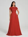 A-Line/Princess Scoop Floor-Length Short Sleeves Chiffon Bridesmaid Dress