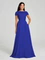 A-Line/Princess Scoop Floor-Length Short Sleeves Chiffon Bridesmaid Dress
