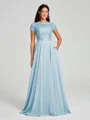 A-Line/Princess Scoop Floor-Length Short Sleeves Chiffon Bridesmaid Dress