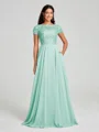 A-Line/Princess Scoop Floor-Length Short Sleeves Chiffon Bridesmaid Dress