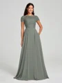 A-Line/Princess Scoop Floor-Length Short Sleeves Chiffon Bridesmaid Dress