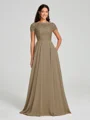 A-Line/Princess Scoop Floor-Length Short Sleeves Chiffon Bridesmaid Dress