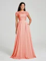 A-Line/Princess Scoop Floor-Length Short Sleeves Chiffon Bridesmaid Dress