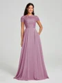 A-Line/Princess Scoop Floor-Length Short Sleeves Chiffon Bridesmaid Dress