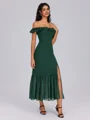 A-line Square Ruffles Tea-Length Chiffon Bridesmaid Dress