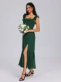A-line Square Ruffles Tea-Length Chiffon Bridesmaid Dress