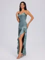 Sheath V-neck Ruffles Floor-Length Silk Like Satin Bridesmaid Dress