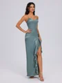 Sheath V-neck Ruffles Floor-Length Silk Like Satin Bridesmaid Dress
