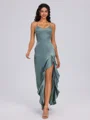 Sheath V-neck Ruffles Floor-Length Silk Like Satin Bridesmaid Dress