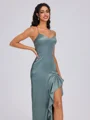 Sheath V-neck Ruffles Floor-Length Silk Like Satin Bridesmaid Dress