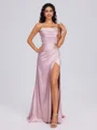 Sheath Cowl Pleated Floor-Length Silk Like Satin Bridesmaid Dress