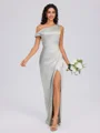 Sheath Pleated Floor-Length Silk Like Satin Bridesmaid Dress