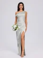 Sheath Pleated Floor-Length Silk Like Satin Bridesmaid Dress