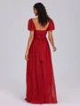 A-line Square Short Sleeves Bow Floor-Length Chiffon Bridesmaid Dress
