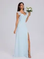 A-line Square Ruffles Floor-Length Chiffon Bridesmaid Dress