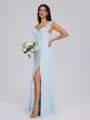 A-line Square Ruffles Floor-Length Chiffon Bridesmaid Dress