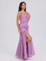 Sheath V-neck Ruffles Floor-Length Chiffon Bridesmaid Dress