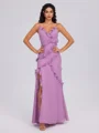 Sheath V-neck Ruffles Floor-Length Chiffon Bridesmaid Dress