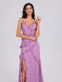 Sheath V-neck Ruffles Floor-Length Chiffon Bridesmaid Dress