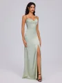Sheath Spaghetti Straps Floor-Length Silk Like Satin Corset Bridesmaid Dress