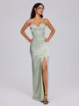 Sheath Spaghetti Straps Floor-Length Silk Like Satin Corset Bridesmaid Dress