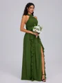 A-line Halter Ruffles Floor-Length Chiffon Bridesmaid Dress