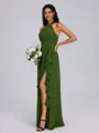 A-line Halter Ruffles Floor-Length Chiffon Bridesmaid Dress