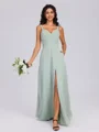A-line V-neck Pleated Floor-Length Chiffon Bridesmaid Dress