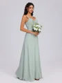 A-line V-neck Pleated Floor-Length Chiffon Bridesmaid Dress