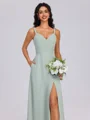 A-line V-neck Pleated Floor-Length Chiffon Bridesmaid Dress