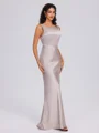 Sheath Scoop Floor-Length Silk Like Satin Bridesmaid Dress
