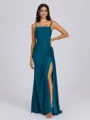 Sheath Cold Shoulder Pleated Floor-Length Chiffon Bridesmaid Dress