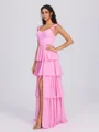 A-line Straps Cascading Ruffles Floor-Length Chiffon Bridesmaid Dress