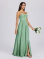 A-line V-neck Pleated Floor-Length Chiffon Bridesmaid Dress