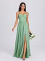 A-line V-neck Pleated Floor-Length Chiffon Bridesmaid Dress