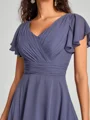 A-Line/Princess V-neck Asymmetrical Short Sleeves Chiffon Bridesmaid Dress