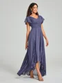 A-Line/Princess V-neck Asymmetrical Short Sleeves Chiffon Bridesmaid Dress