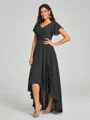 A-line/Princess Straps Asymmetrical Short Sleeves Chiffon Bridesmaid Dress
