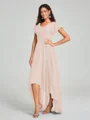 A-line/Princess Straps Asymmetrical Short Sleeves Chiffon Bridesmaid Dress