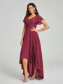 A-line/Princess Straps Asymmetrical Short Sleeves Chiffon Bridesmaid Dress