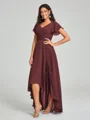A-line/Princess Straps Asymmetrical Short Sleeves Chiffon Bridesmaid Dress