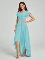 A-line/Princess Straps Asymmetrical Short Sleeves Chiffon Bridesmaid Dress