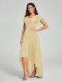 A-line/Princess Straps Asymmetrical Short Sleeves Chiffon Bridesmaid Dress